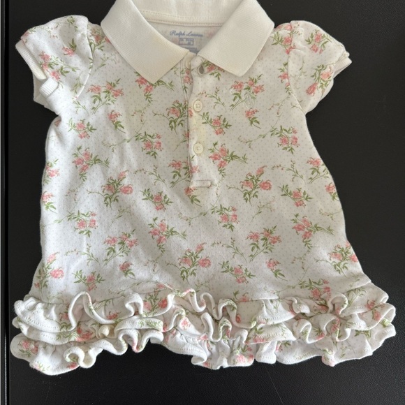 Ralph Lauren White and Pink Floral Polo Top with Ruffled Hem - Picture 1 of 4
